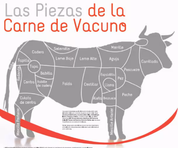las piezas de la carne de vacuno